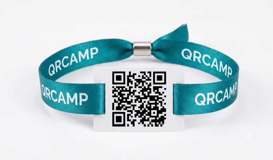 QRCAMP textil karszalag QR kóddal